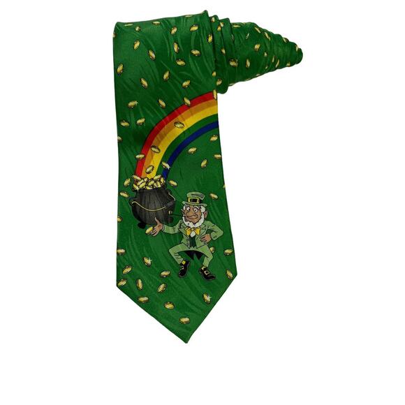 Keith Daniels St Patrick’s Day Rainbow Pot Of Gold Leprechaun Novelty Necktie - Picture 1 of 7